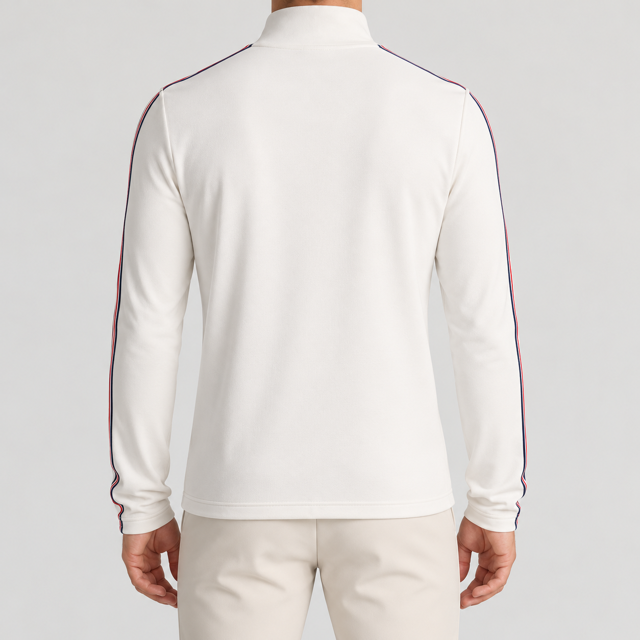 Fusalp men's Mario III Midlayer in White, back view on model.