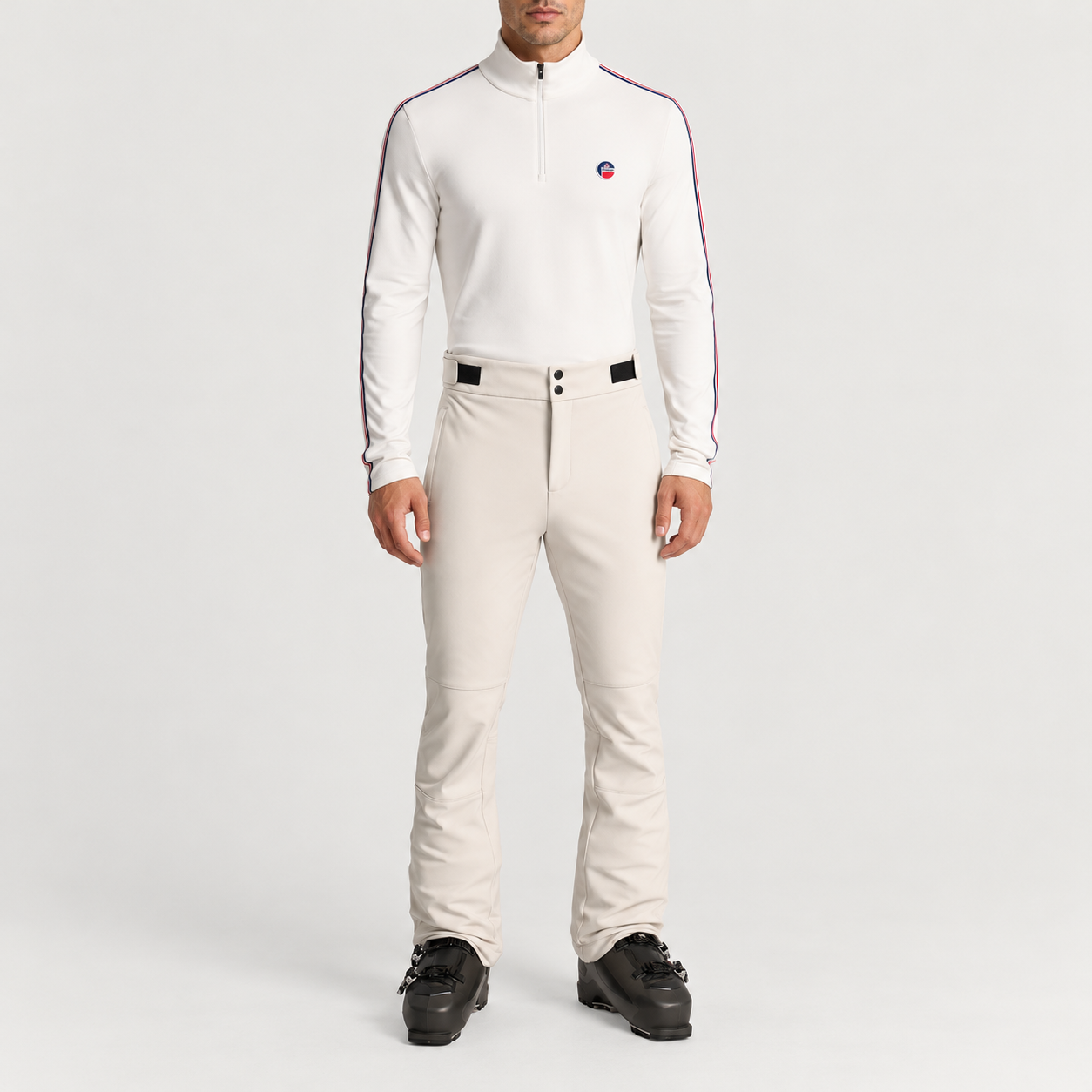 Fusalp men's Mario III Midlayer in White, full outfit on model.