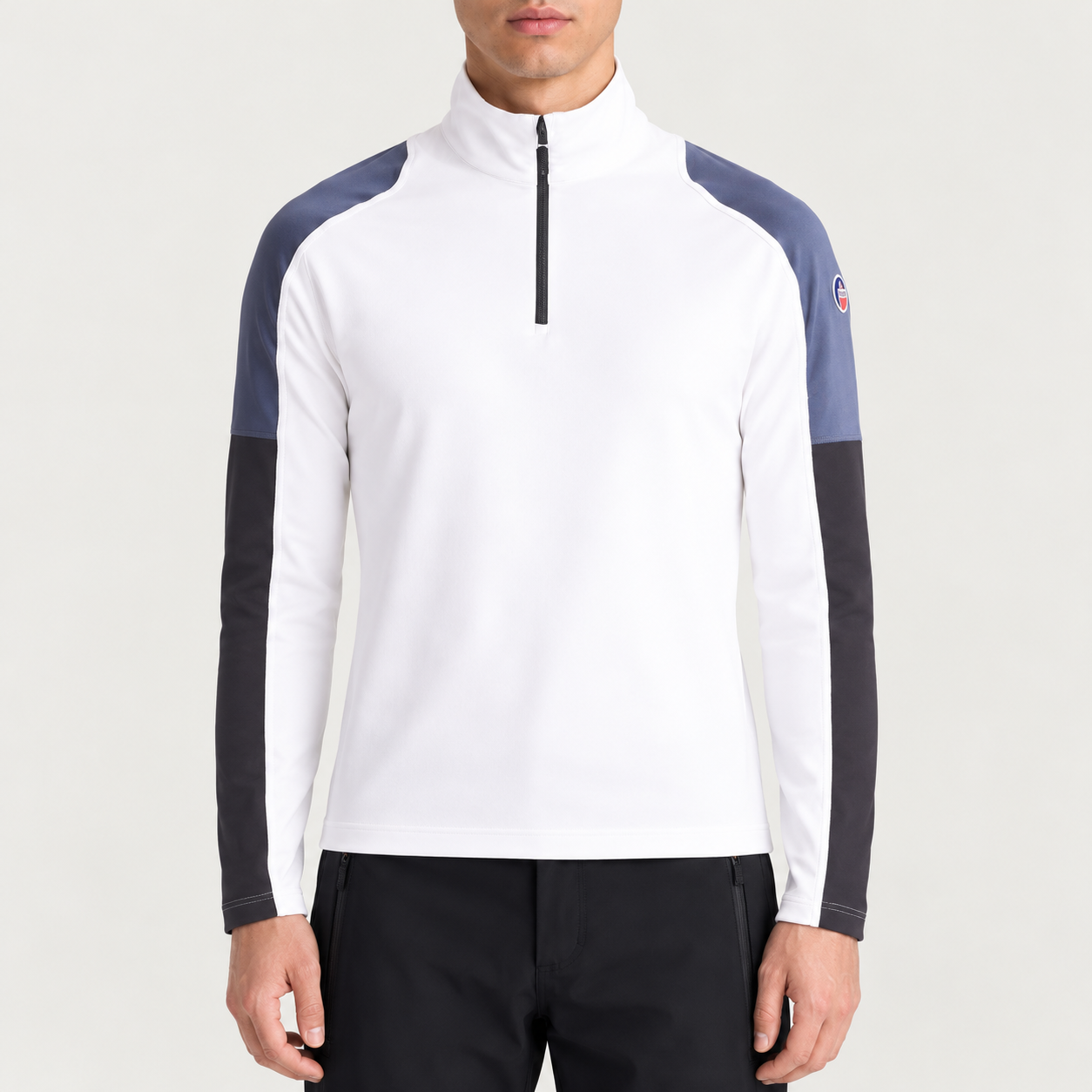 Fusalp men's Pravio Midlayer in White, front view on model.
