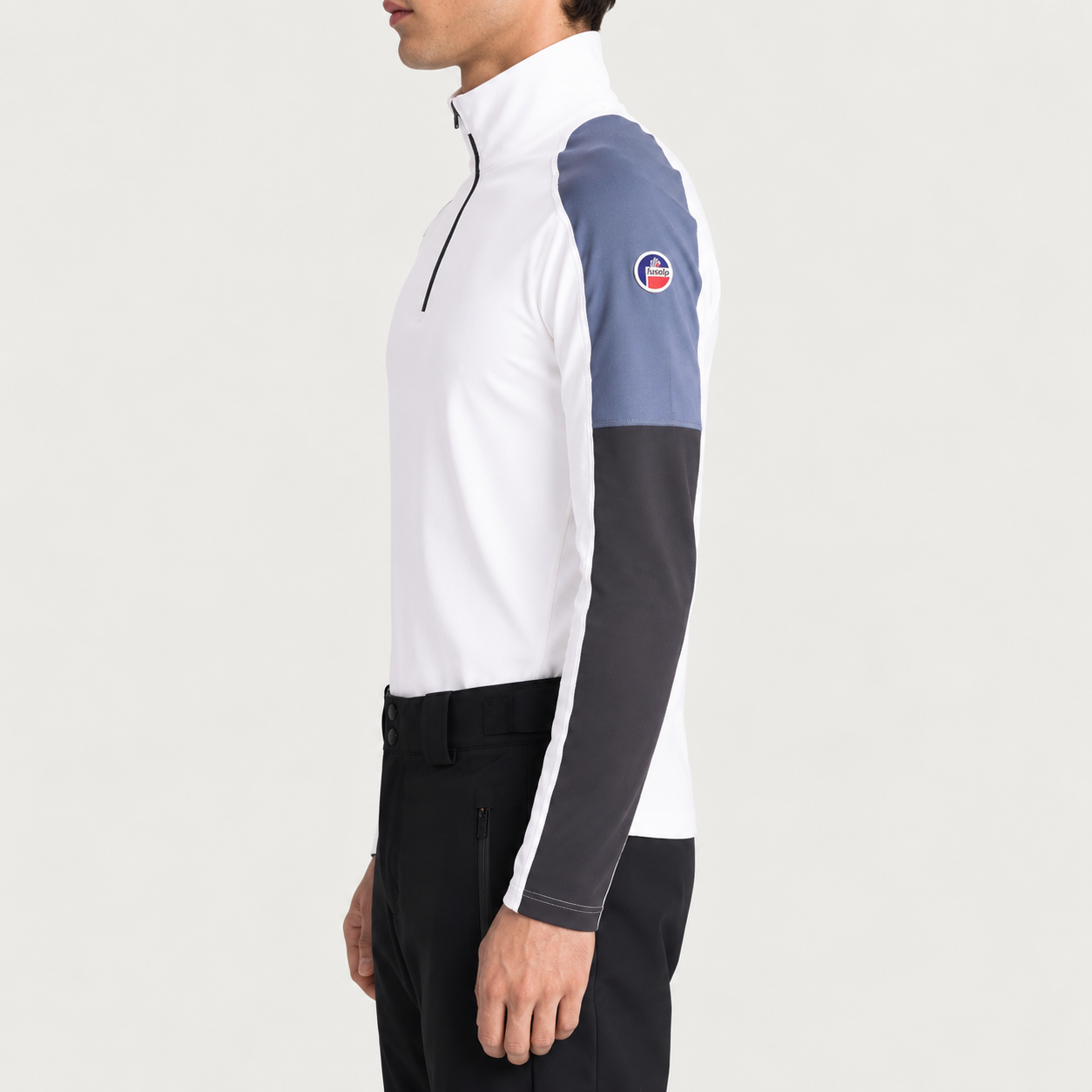 Fusalp men's Pravio Midlayer in White, side view on model.
