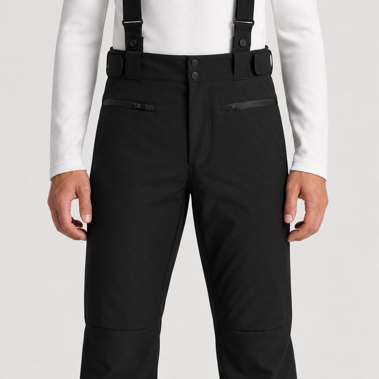 Fusalp men's Tomaso Ski Pants in Black, close-up of waistband and pocket construction.