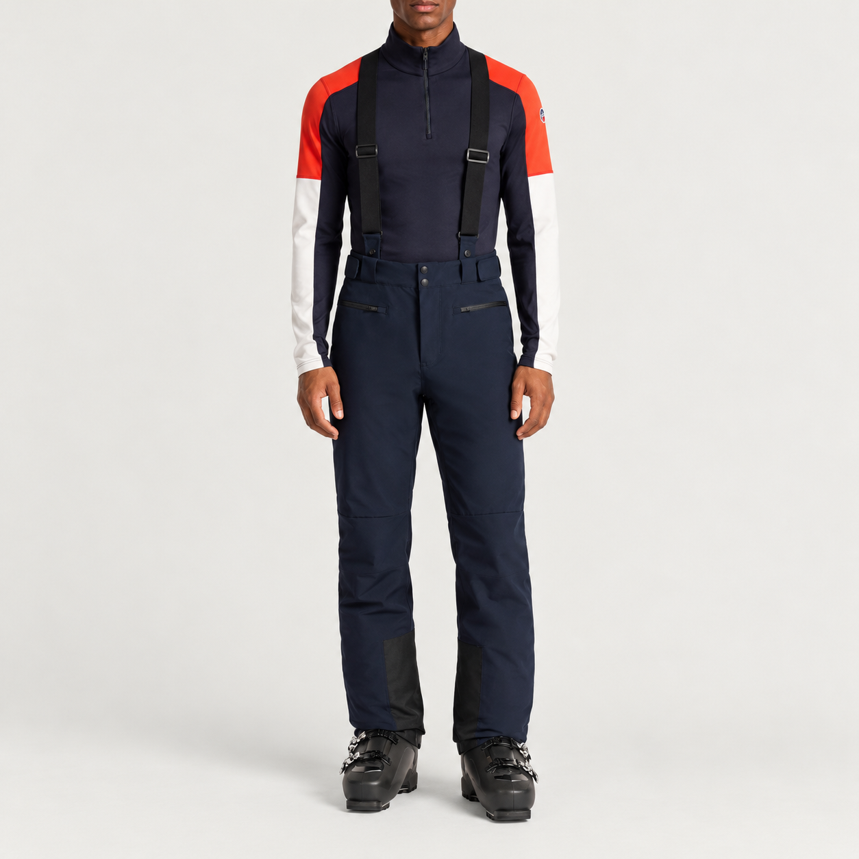 Fusalp men's Tomaso Ski Pants in Navy, full outfit on model.