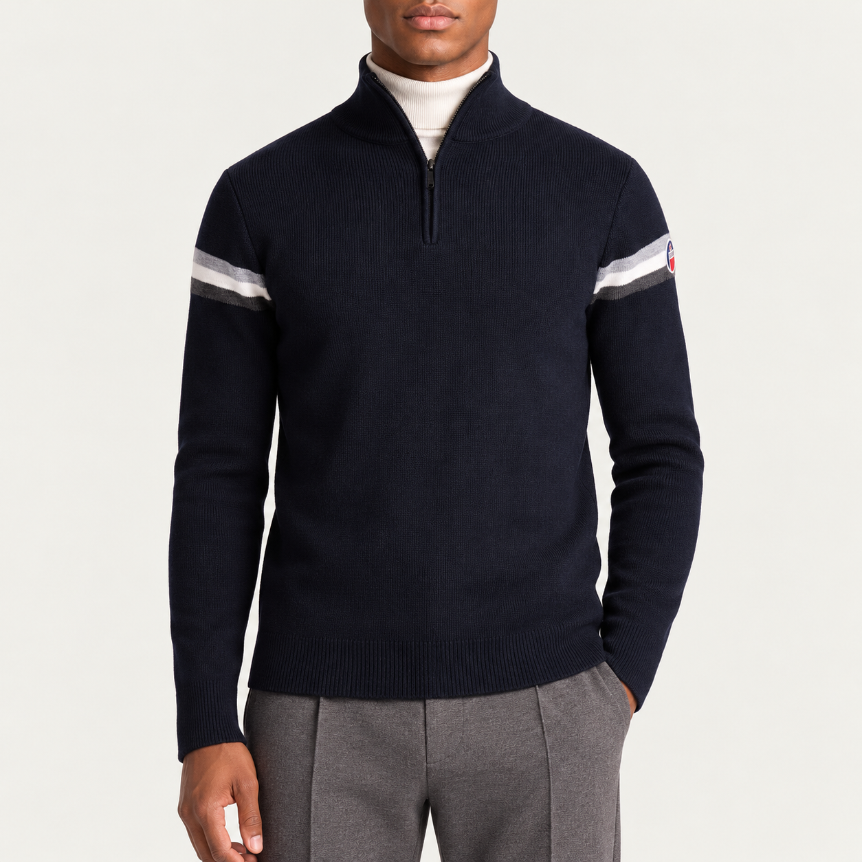 Fusalp men's Wengen IV Sweater in Navy, front view on model.