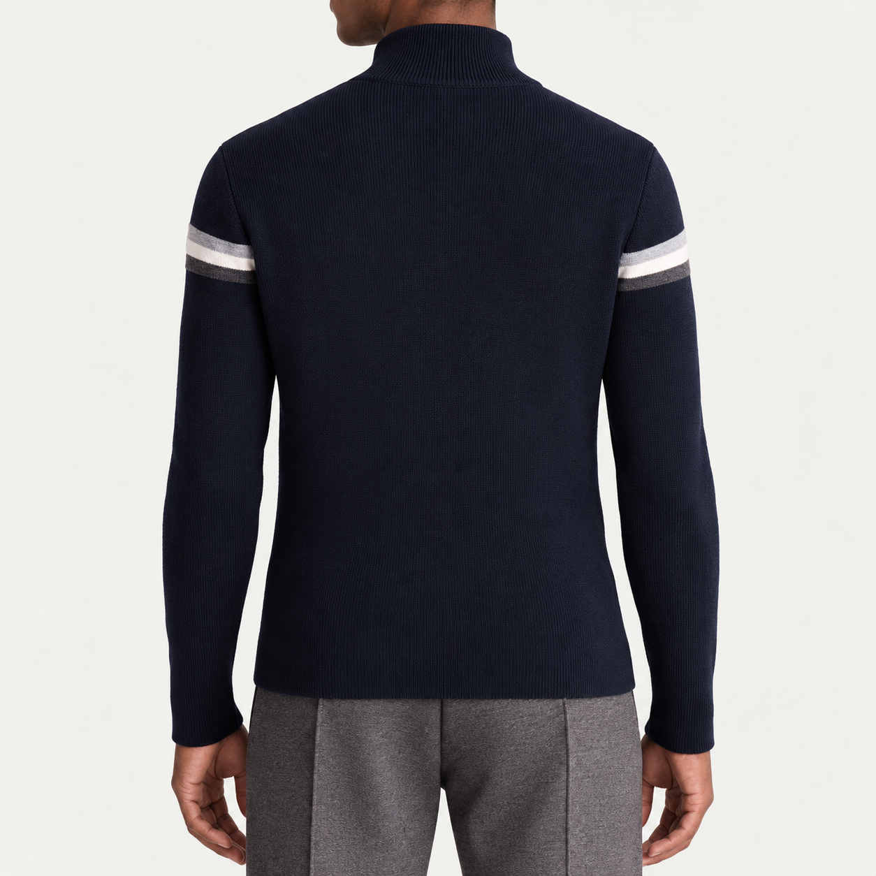 Fusalp men's Wengen IV Sweater in Navy, back view on model.