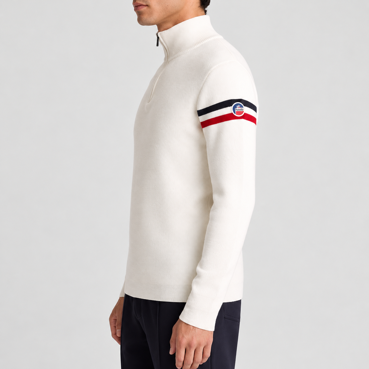 Fusalp men's Wengen IV Sweater in White, side view on model.