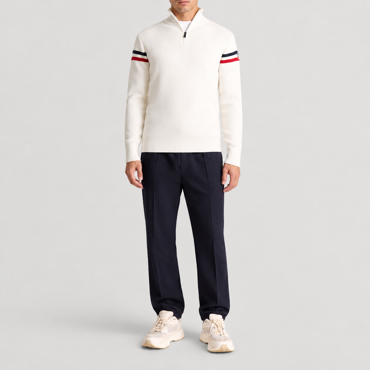 Fusalp men's Wengen IV Sweater in White, full outfit on model.