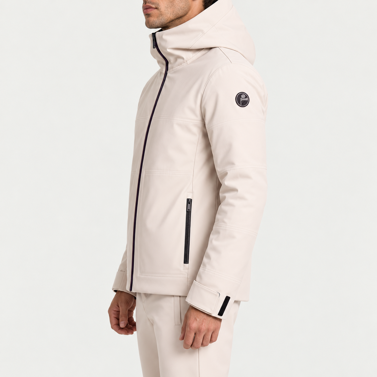 Fusalp men's Yohan Ski Jacket in Mastic, side view on model.