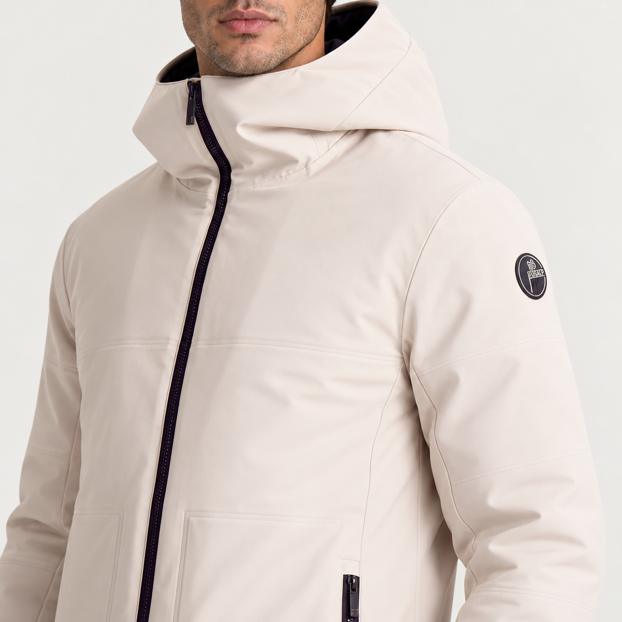 Fusalp men's Yohan Ski Jacket in Mastic, close-up of fabric and design.