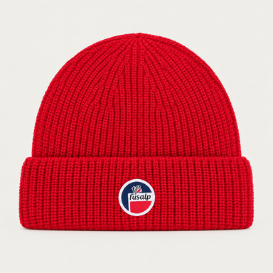 Fusalp unisex Cosmic Beanie in Red, front product view.