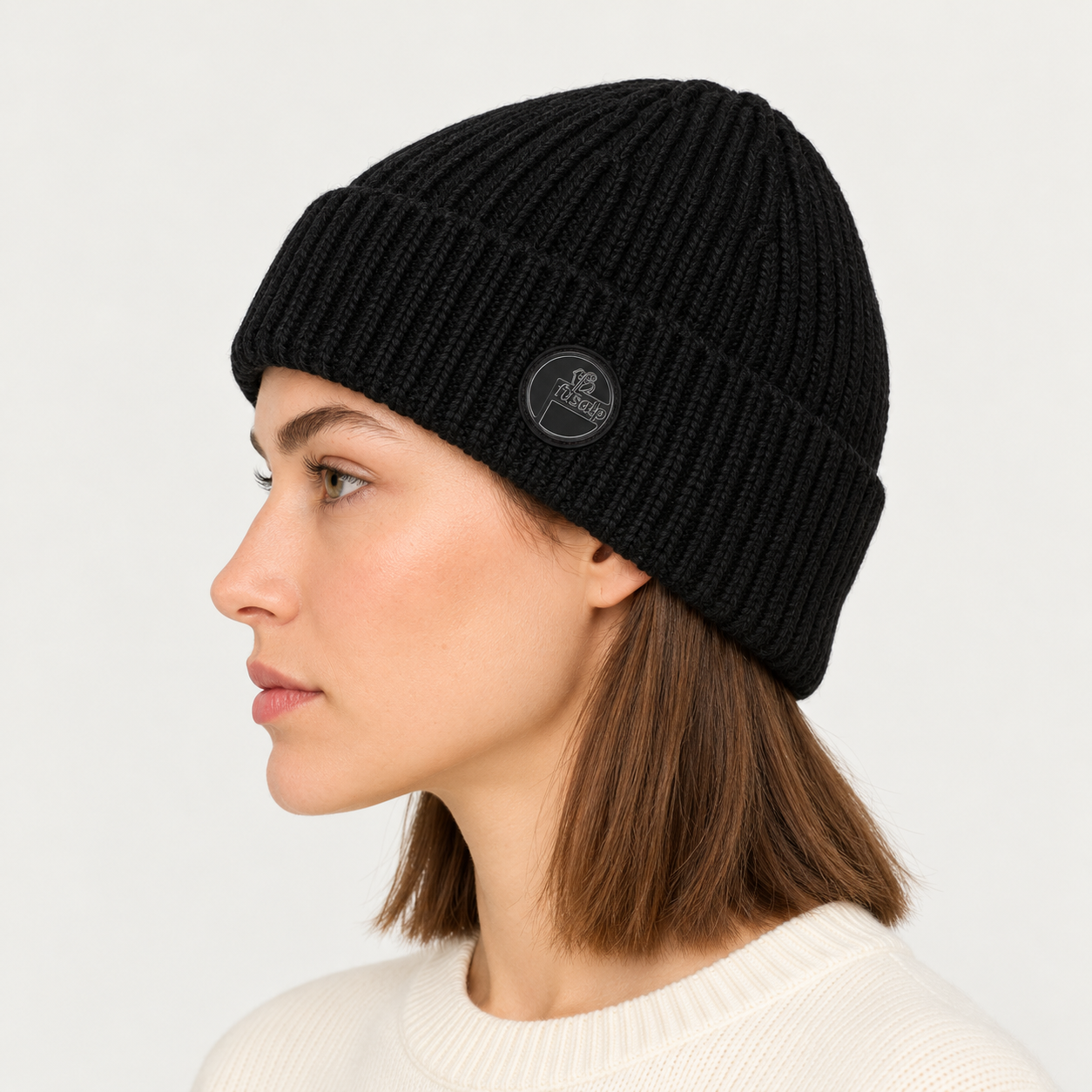 Fusalp unisex Knit II Beanie in Black, view on female model.