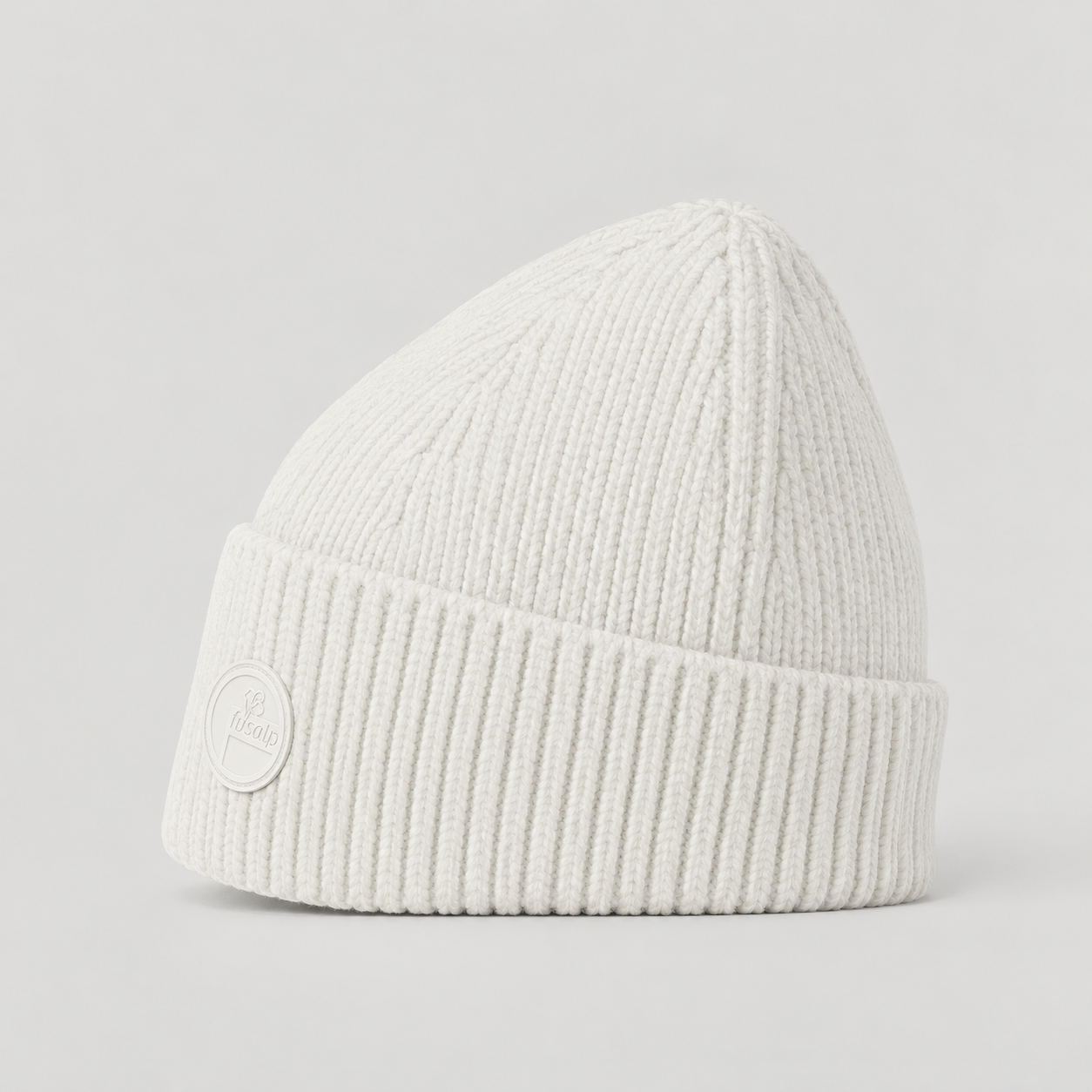 Fusalp unisex Knit II Beanie in White, side product view.