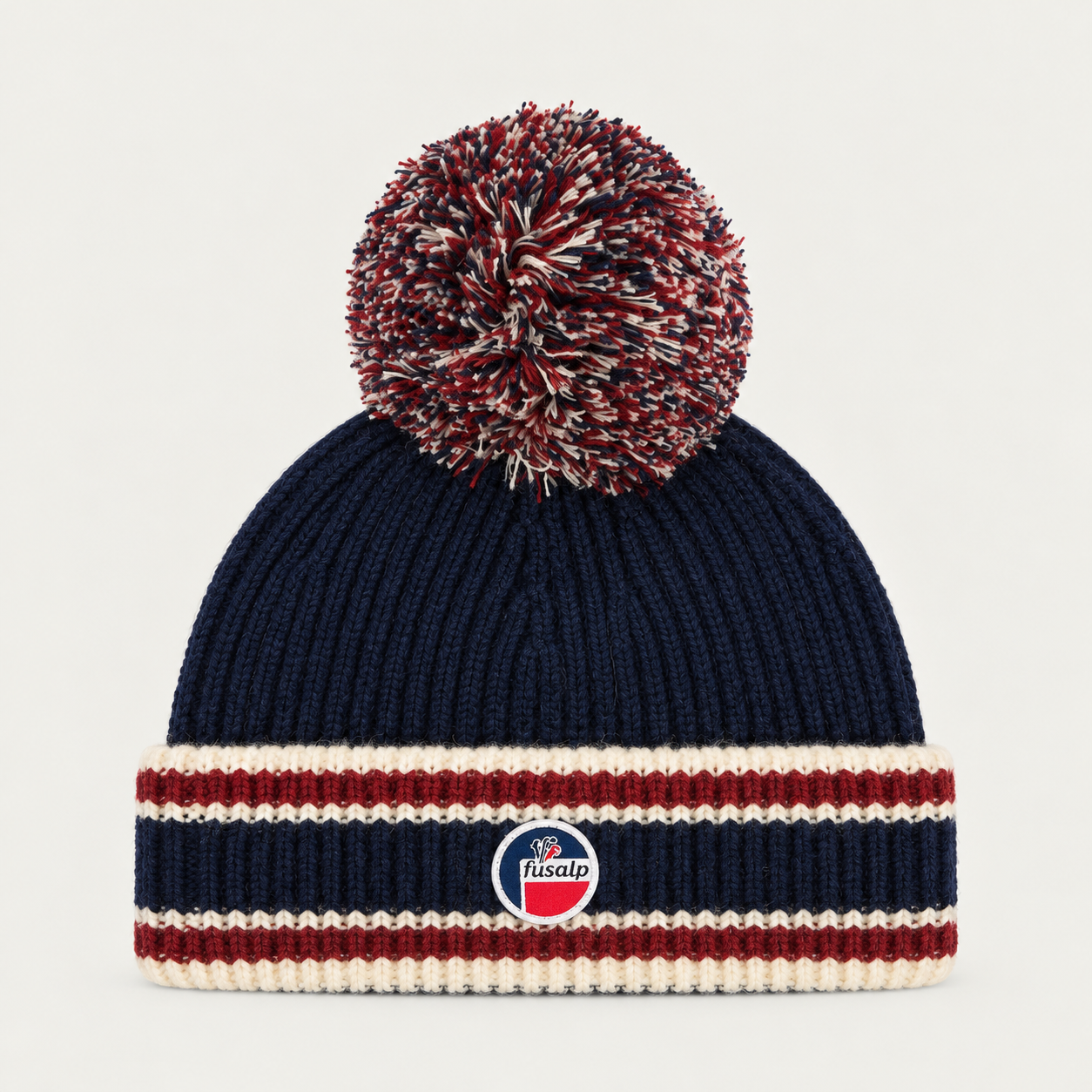 Fusalp unisex Pompon Beanie in Marin, front product view.