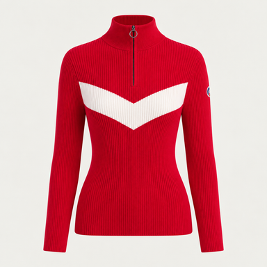Fusalp women's Andromede Sweater in Racing Red, front product view.