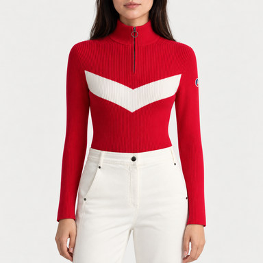 Fusalp women's Andromede Sweater in Racing Red, front view on model.