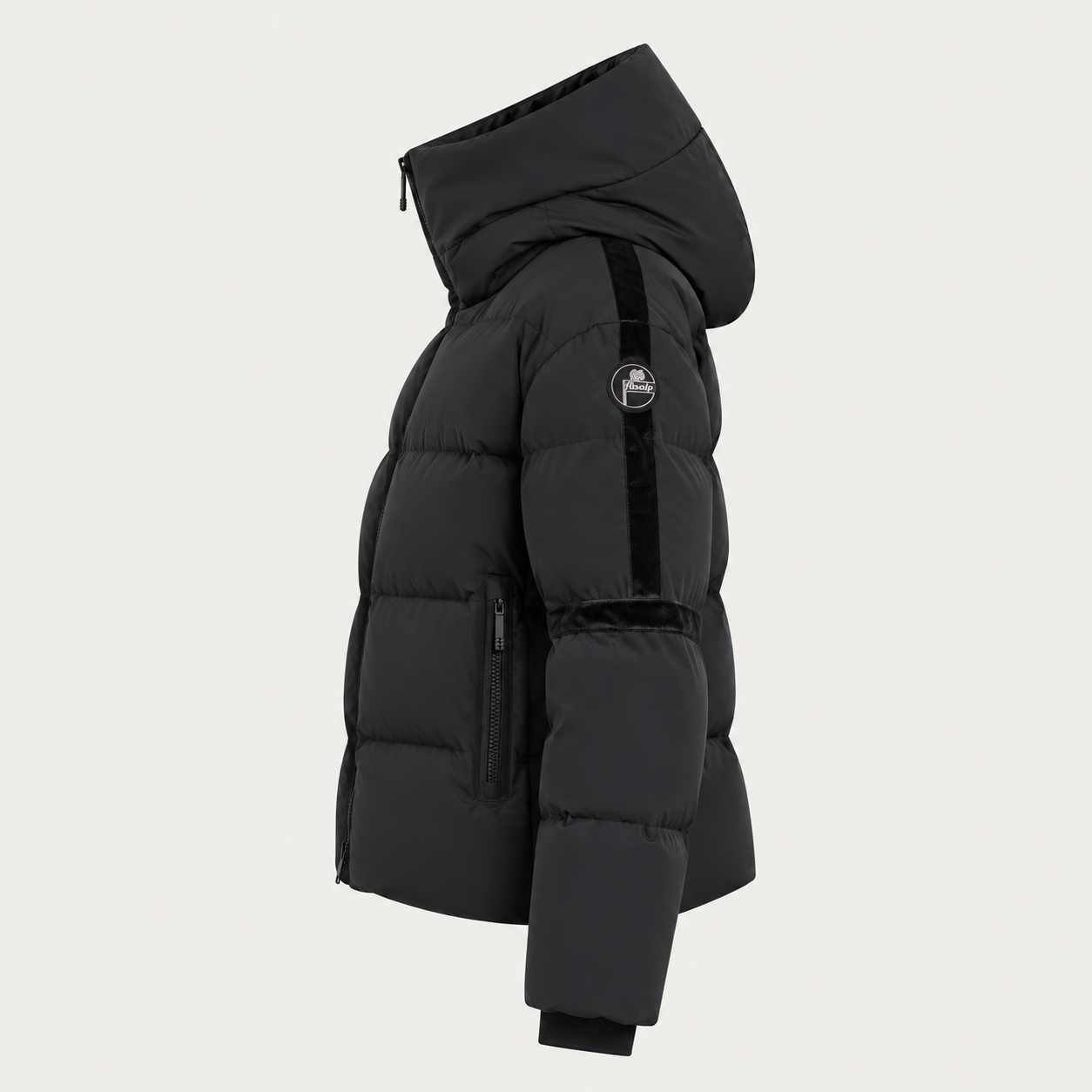 Fusalp women's Barsy II Ski Jacket in Black, side product view.