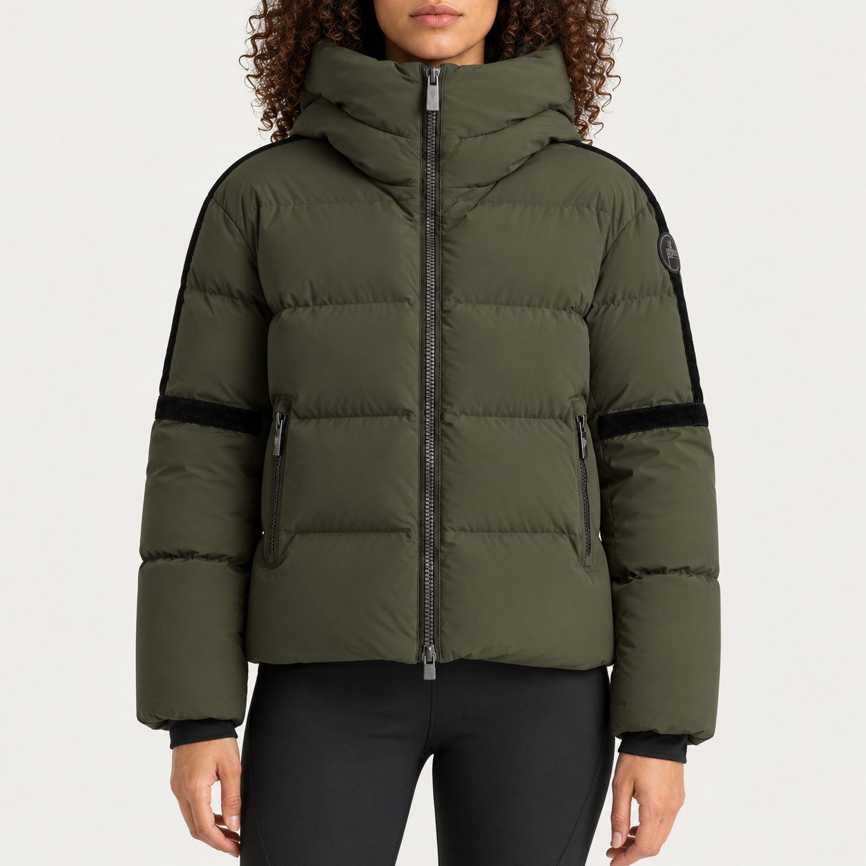 Fusalp women's Barsy II Ski Jacket in Moss Green, front view on model.
