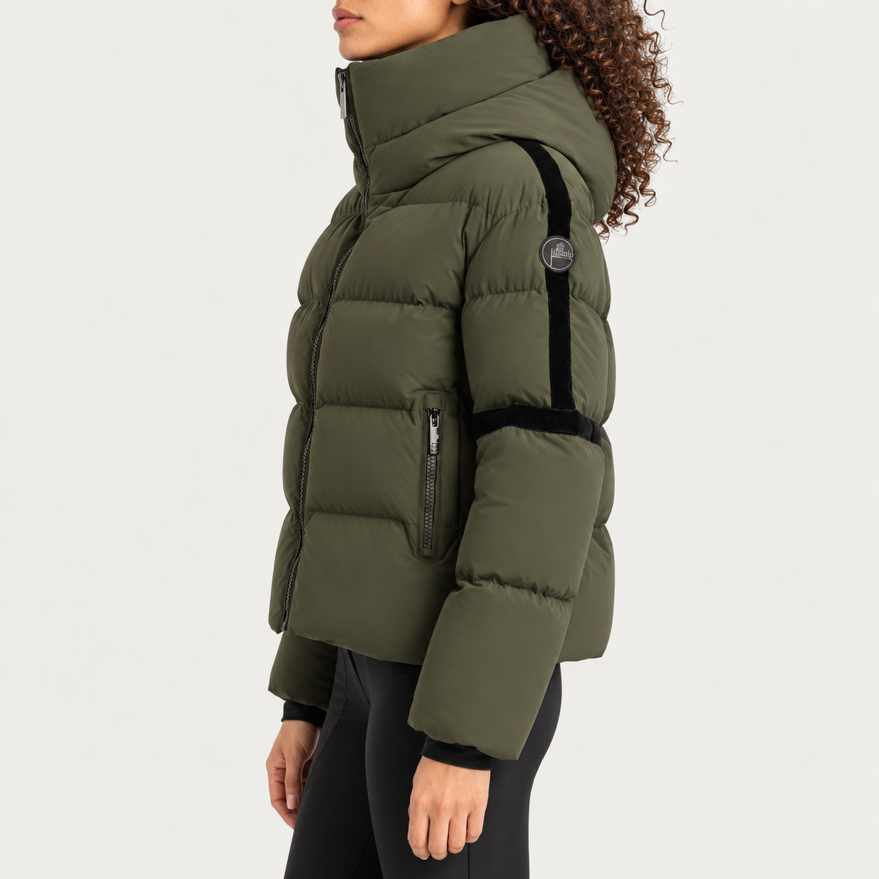 Fusalp women's Barsy II Ski Jacket in Moss Green, side view on model.