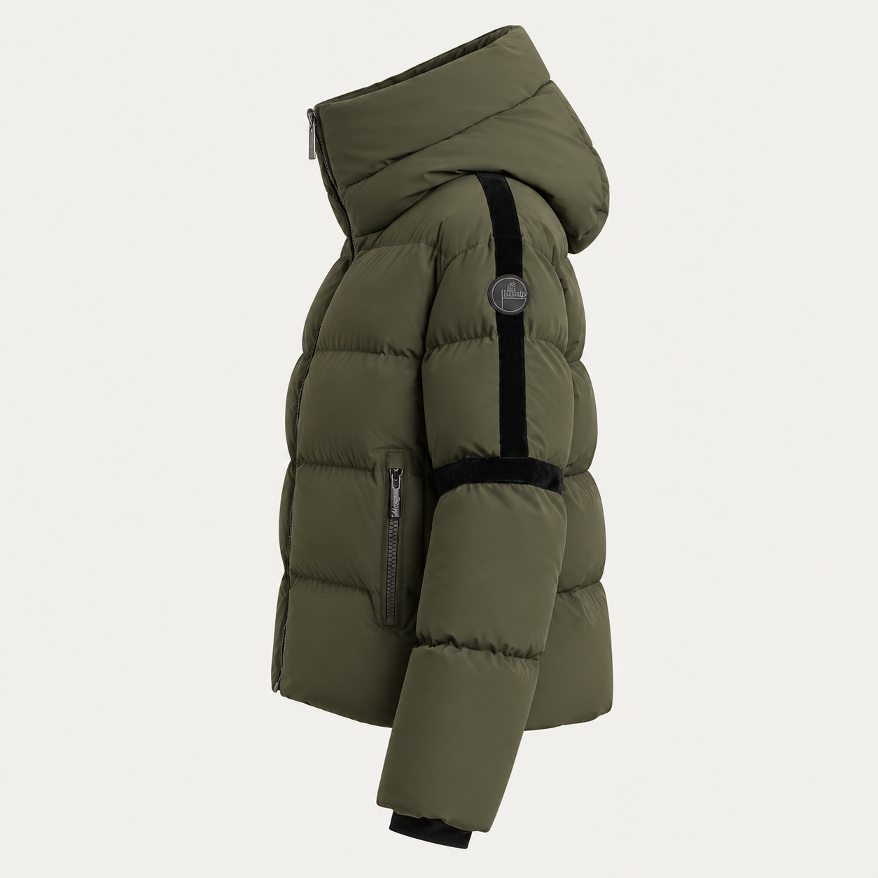 Fusalp women's Barsy II Ski Jacket in Moss Green, side product view.