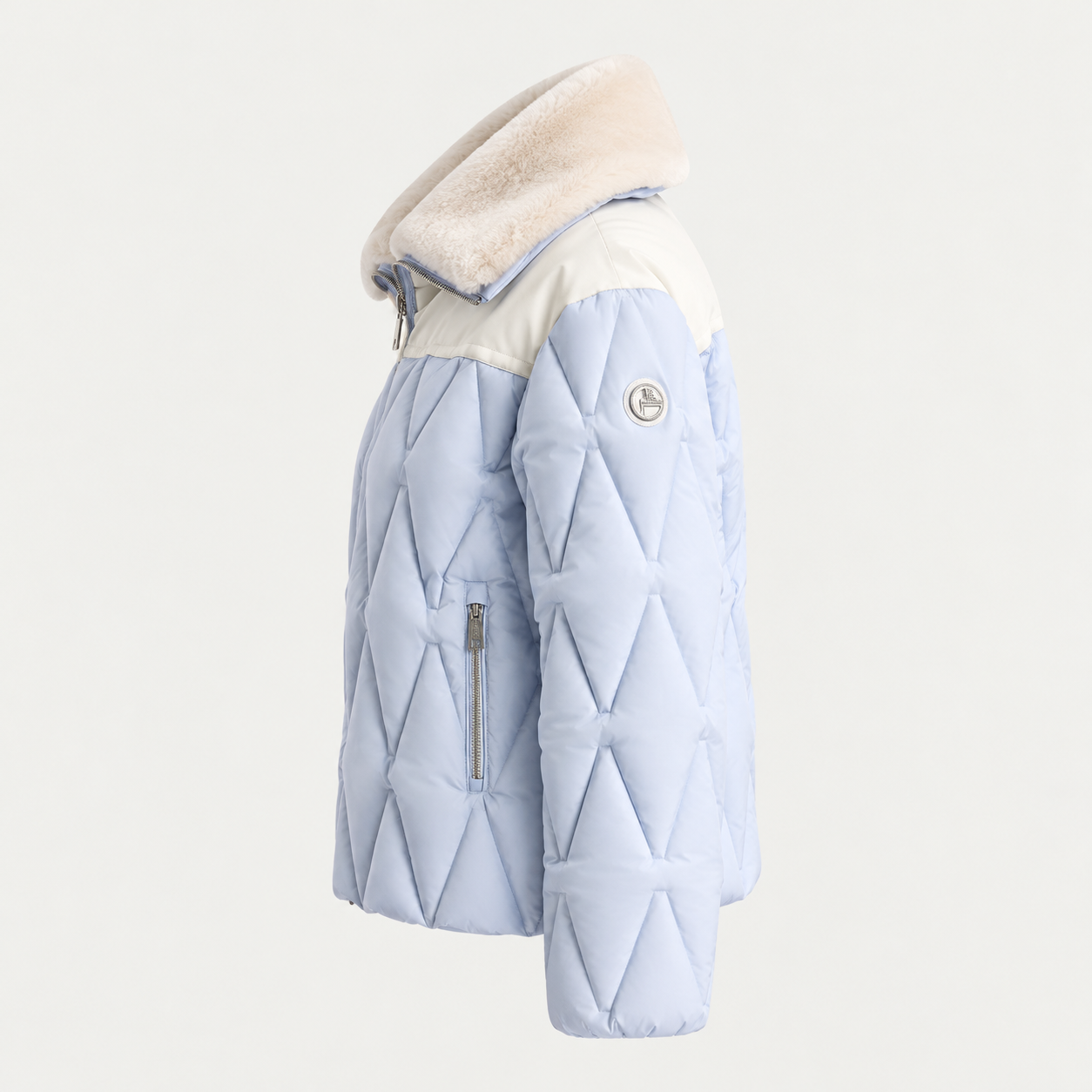 Fusalp women's Beqya Ski Jacket in Nuage, side product view.