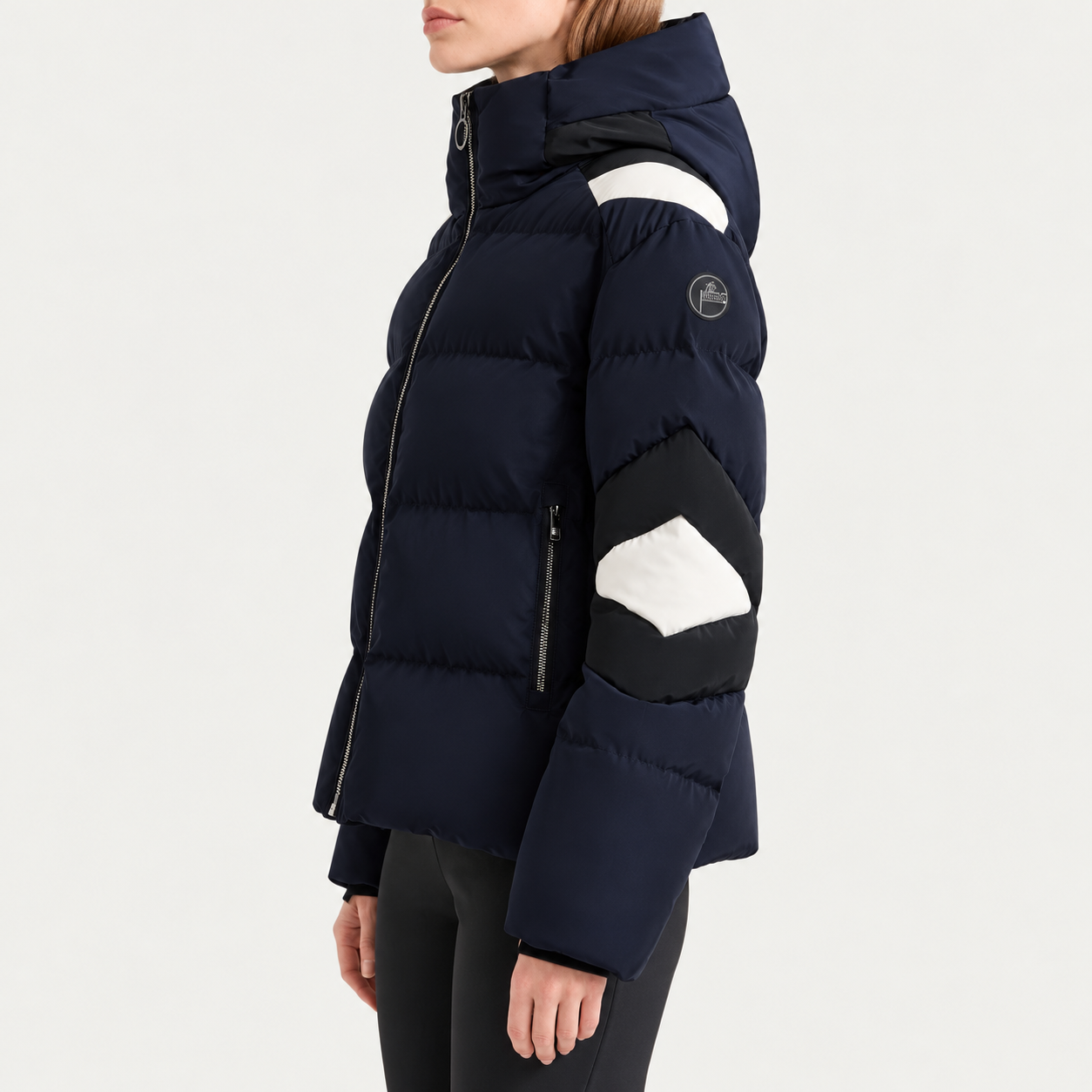 Fusalp women's Charloy Ski Jacket in Navy, side view on model.