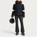 Fusalp women's Charloy Ski Jacket in Navy, full outfit on model holding a ski helmet.