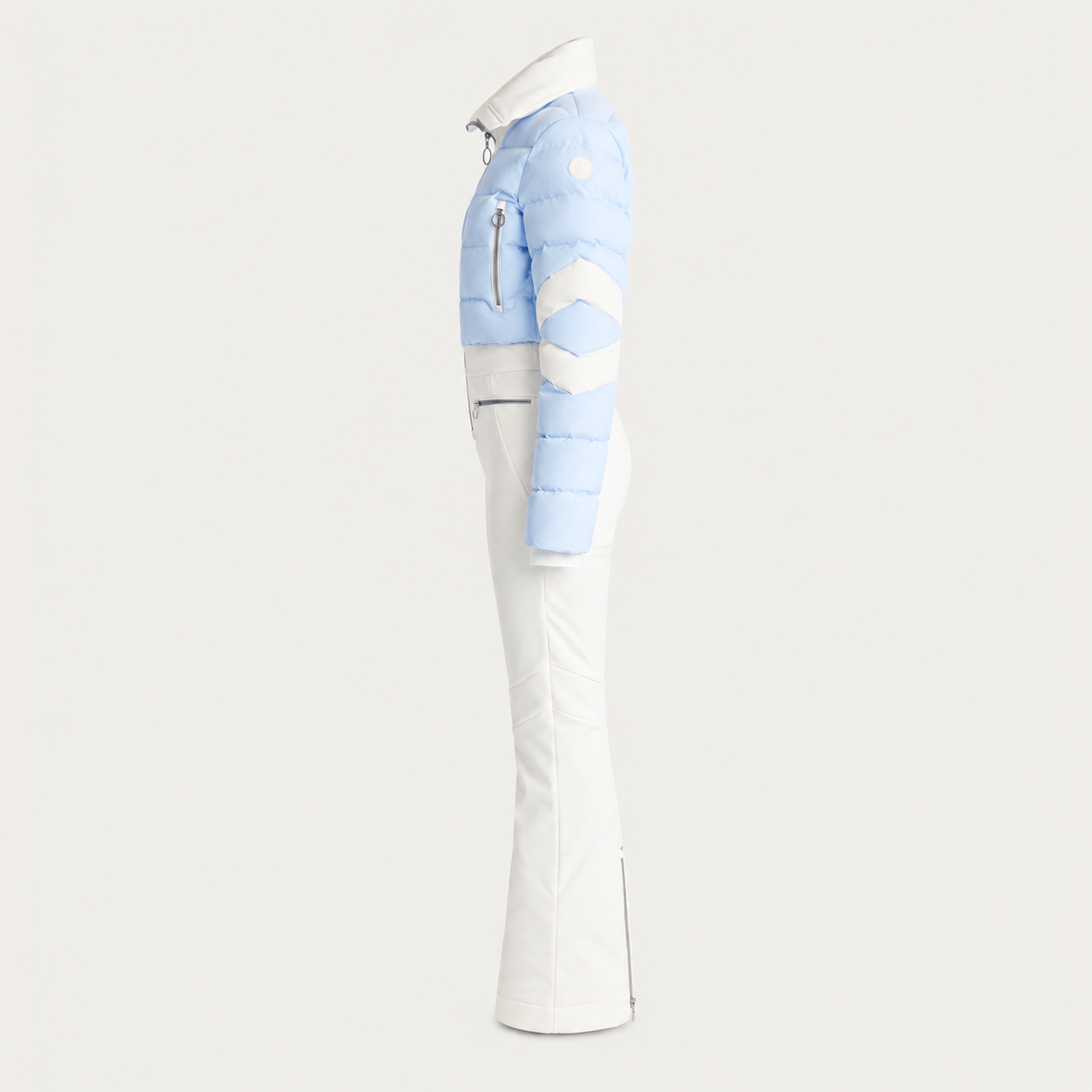 Fusalp women's Clarisse Ski Suit in Cloud Blue, side product view.