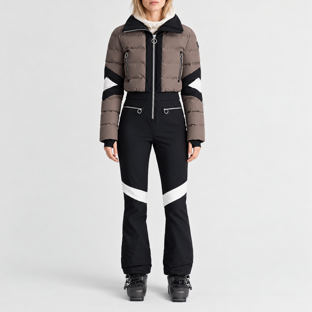 Fusalp women's Clarisse Ski Suit in Falcon/Black, front view on model.