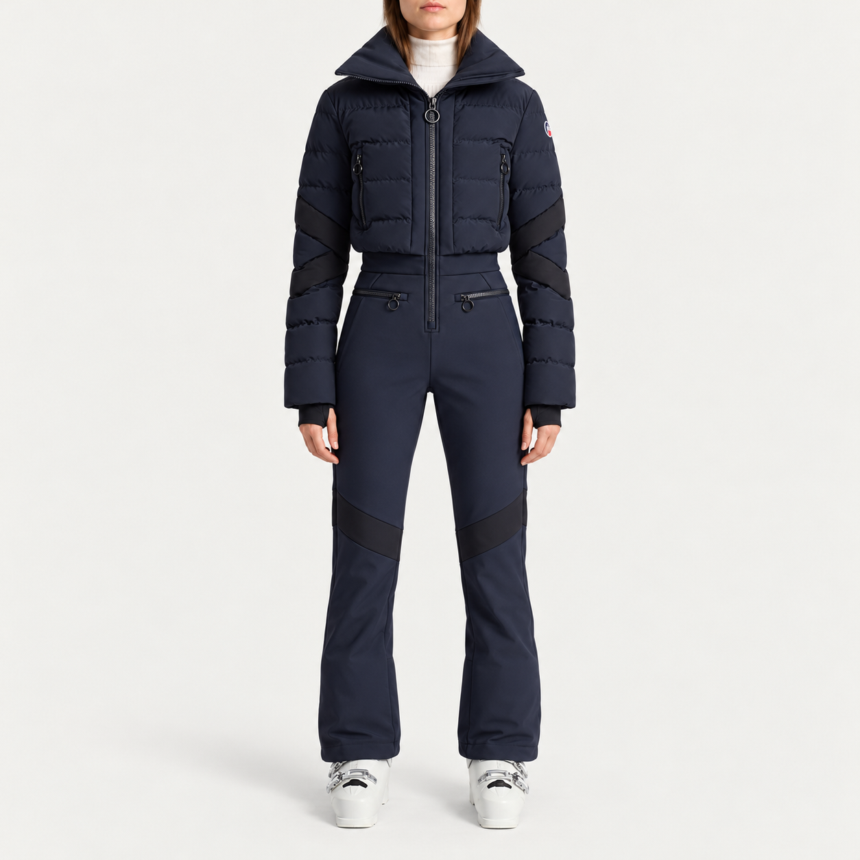 Fusalp women's Clarisse Ski Suit in Navy, front view on model.
