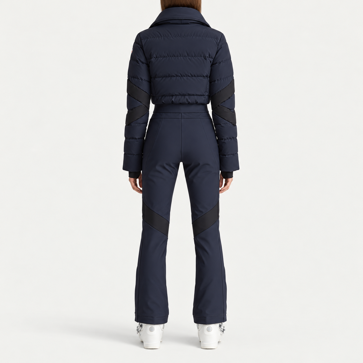 Fusalp women's Clarisse Ski Suit in Navy, back view on model.