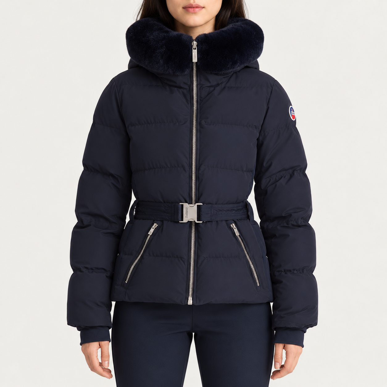Fusalp women's Delwae Ski Jacket in Navy, front view on model.