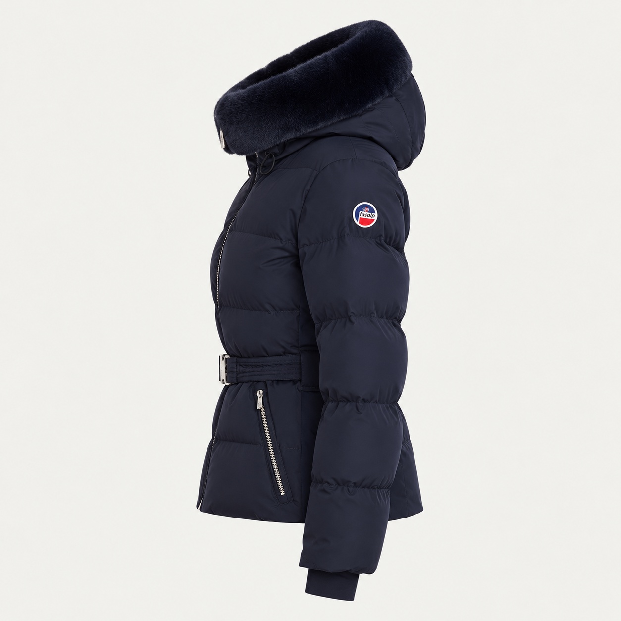 Fusalp women's Delwae Ski Jacket in Navy, side product view.