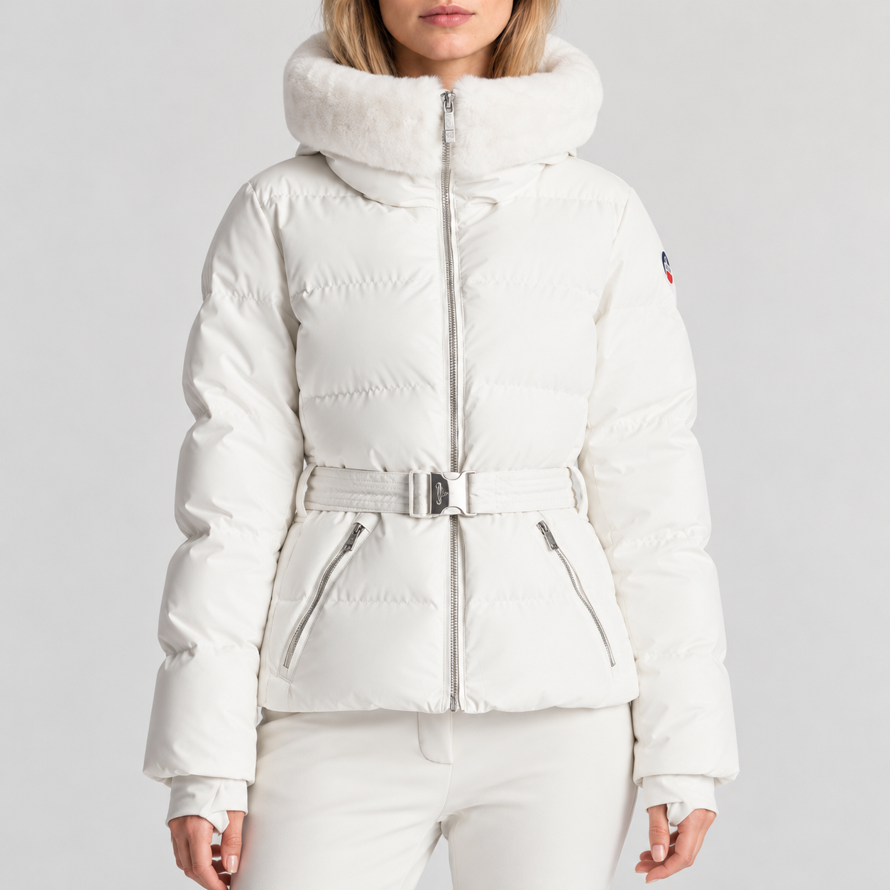 Fusalp women's Delwae Ski Jacket in White, front view on model.