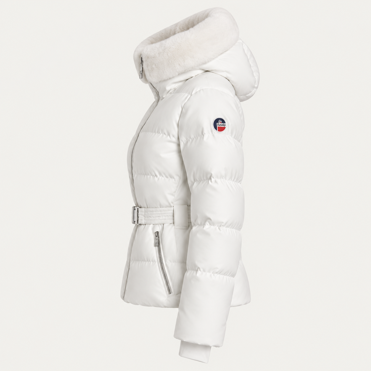 Fusalp women's Delwae Ski Jacket in White, side product view.