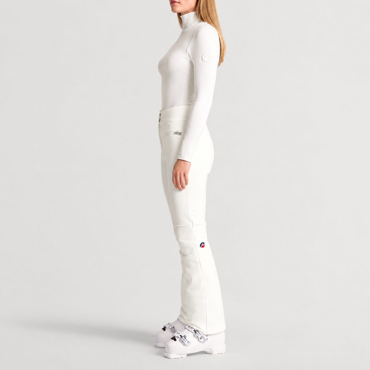 Fusalp women's Diana Ski Pants in White, side view on model.
