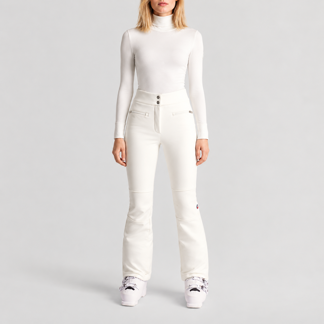 Fusalp women's Diana Ski Pants in White, full outfit on model.