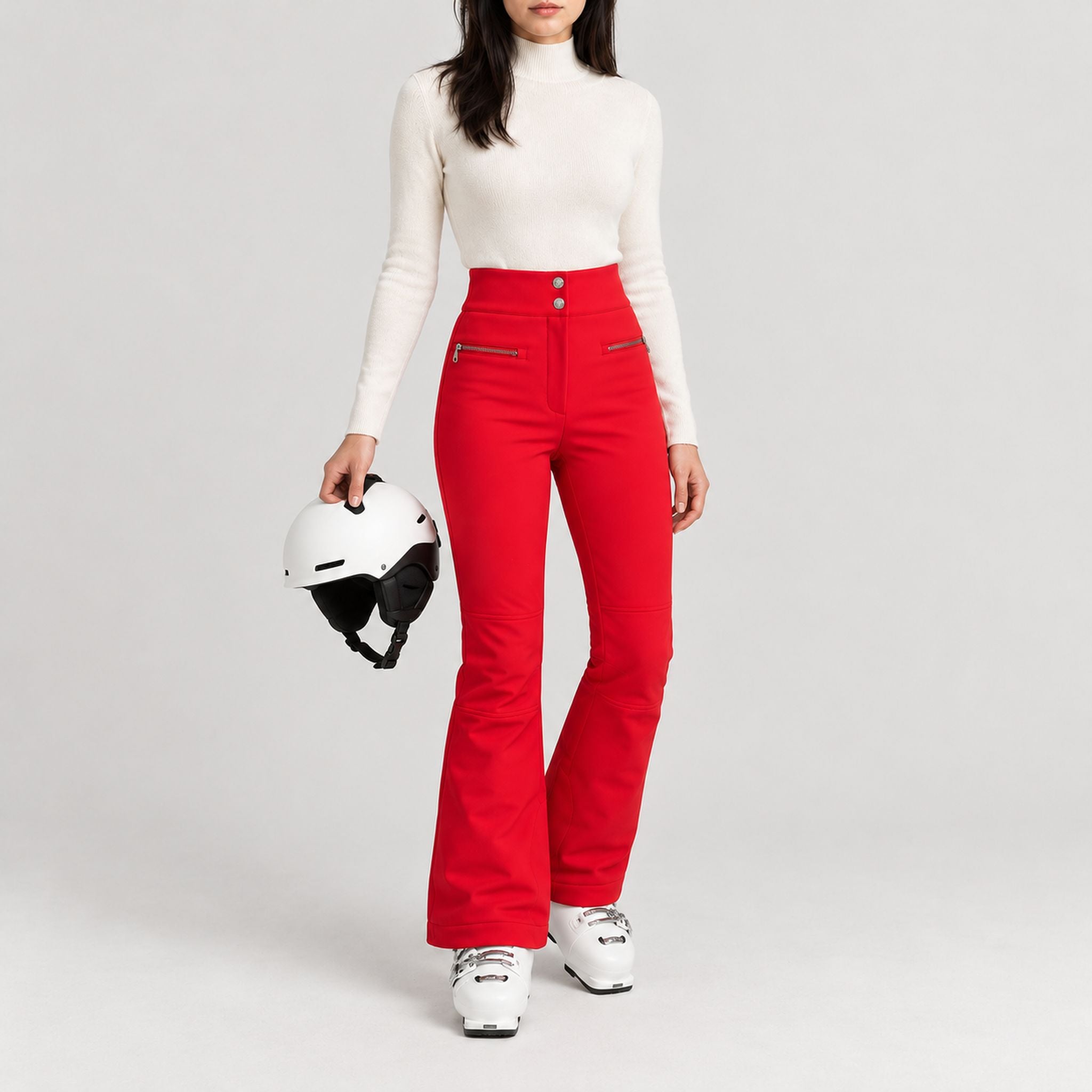 Diana Ski Pants in Racing Red — helmet pose