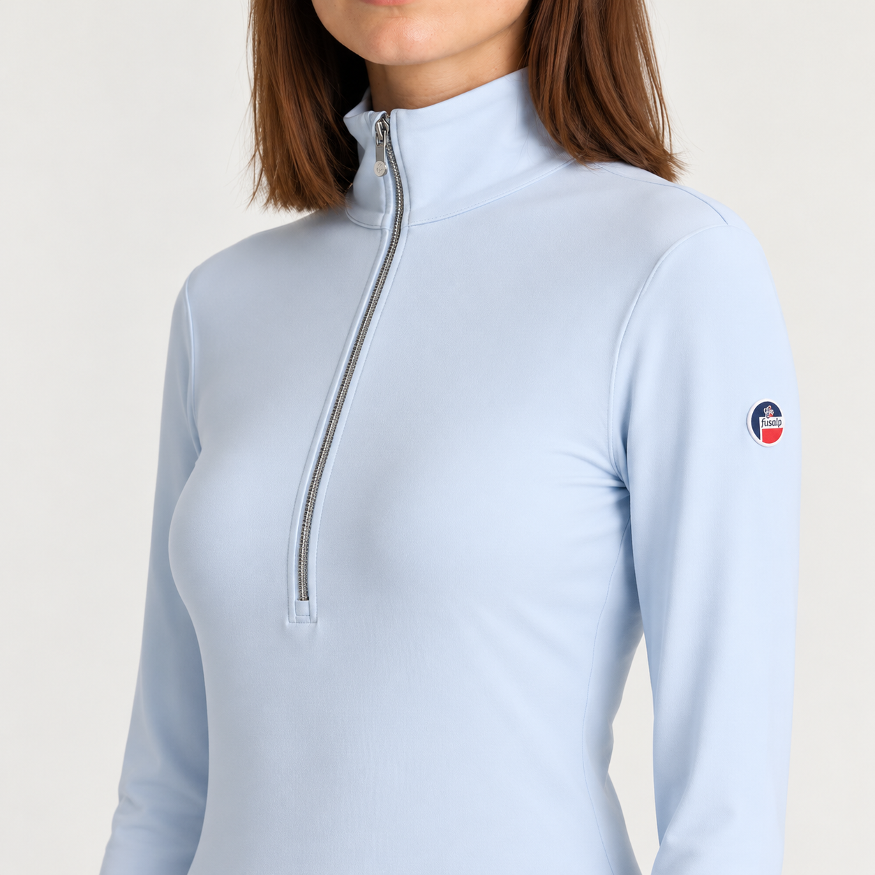 Fusalp women's Gemini V Midlayer in Nuage, close-up of fabric and design.