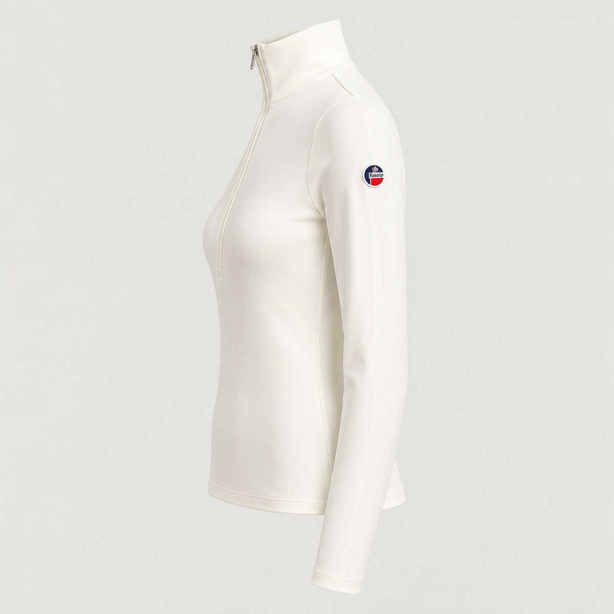 Fusalp women's Gemini V Midlayer in White, side product view.
