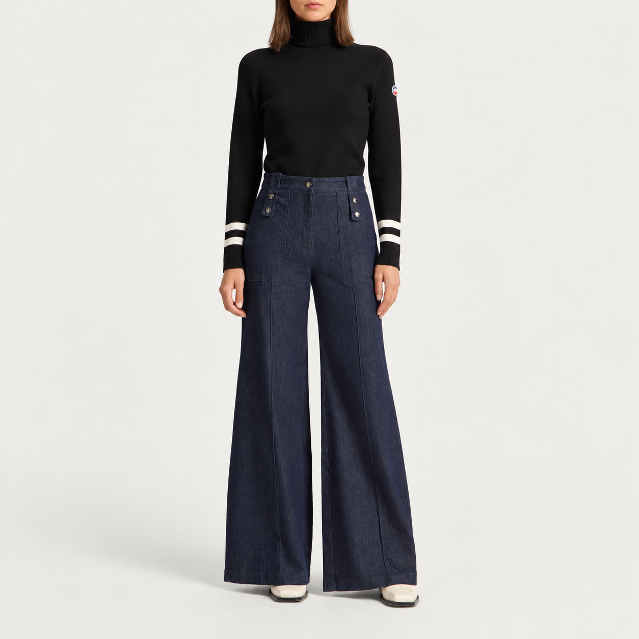 Fusalp women's Judith Sweater in Black, full outfit on model.