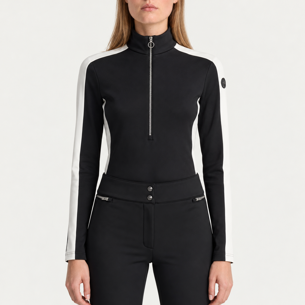 Fusalp women's Negam Midlayer in Black, front view on model.