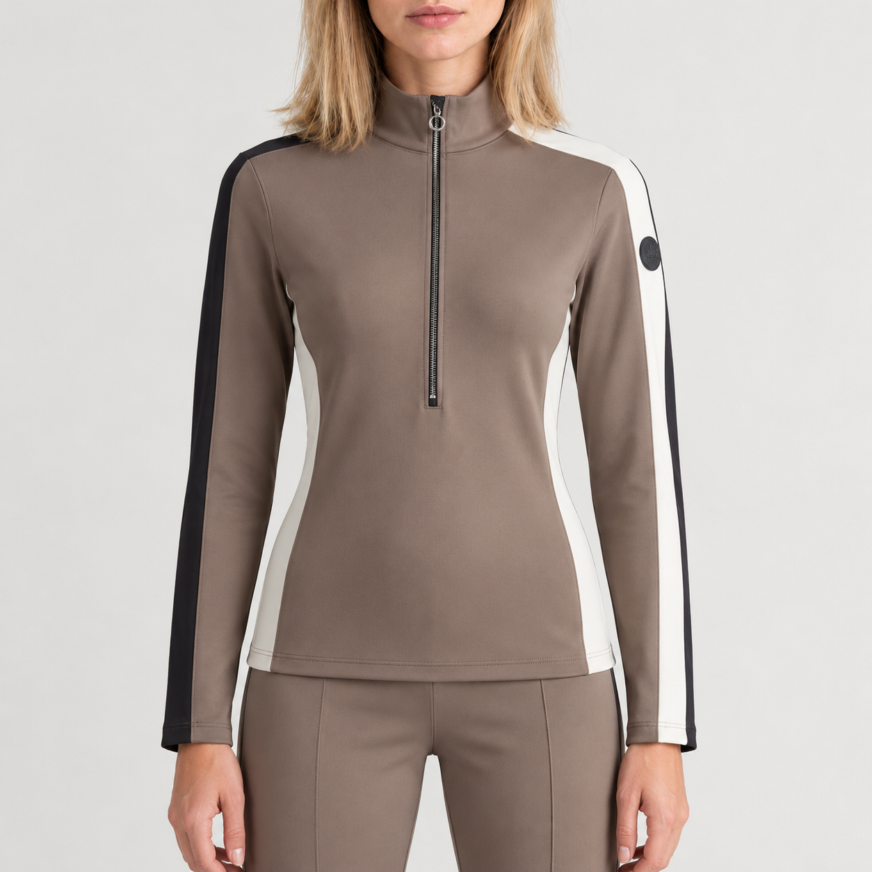 Fusalp women's Negam Midlayer in Falcon, front view on model.