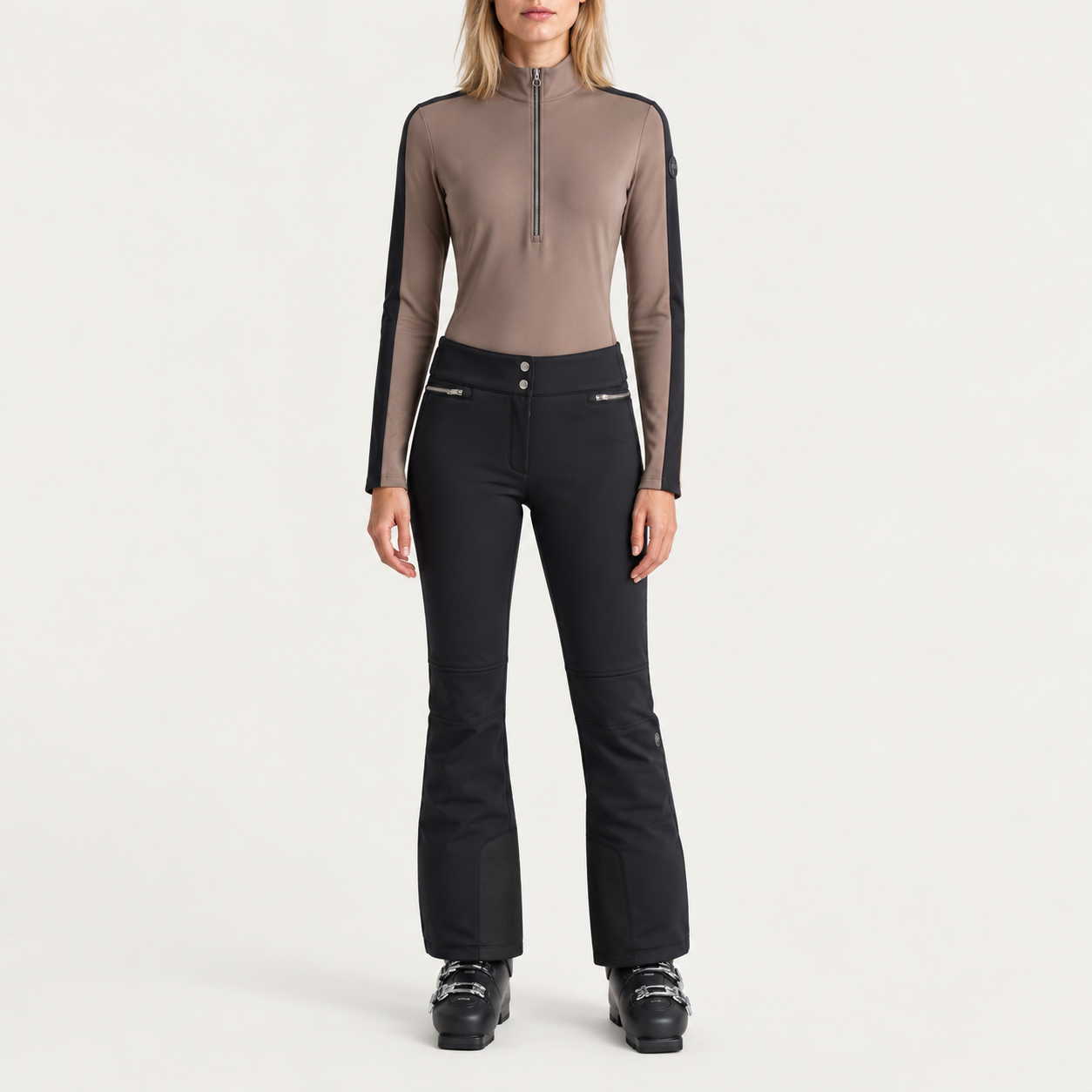 Fusalp women's Negam Midlayer in Falcon, full outfit on model.