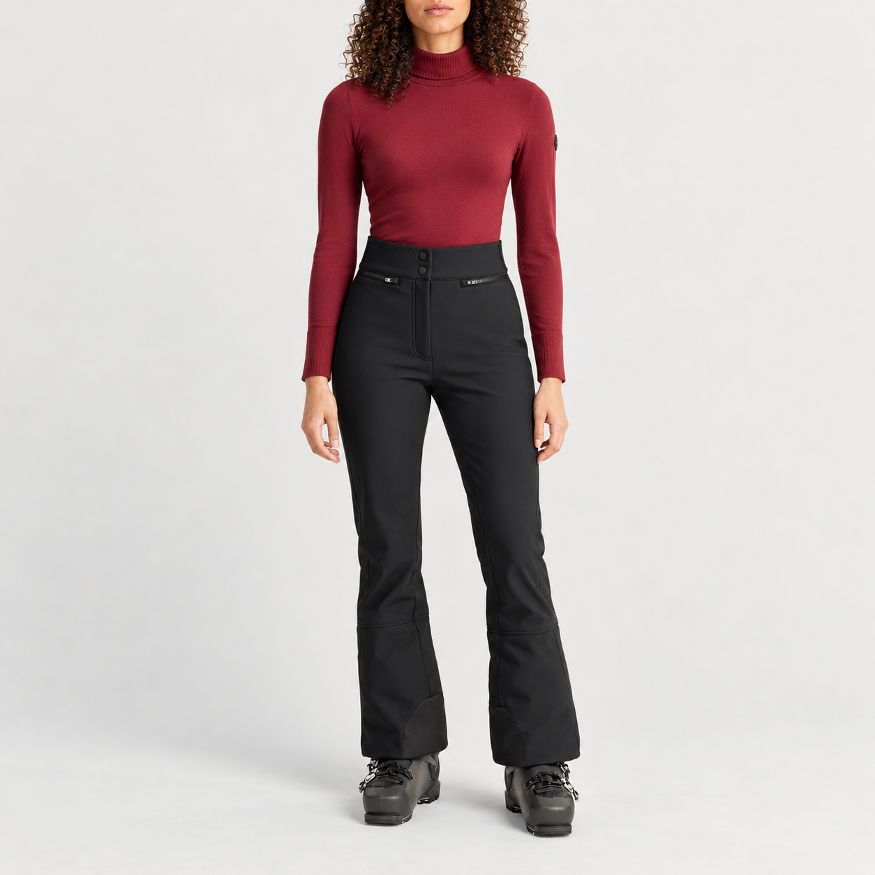 Fusalp women's Pixilae Ski Pants in Black, full outfit on model.
