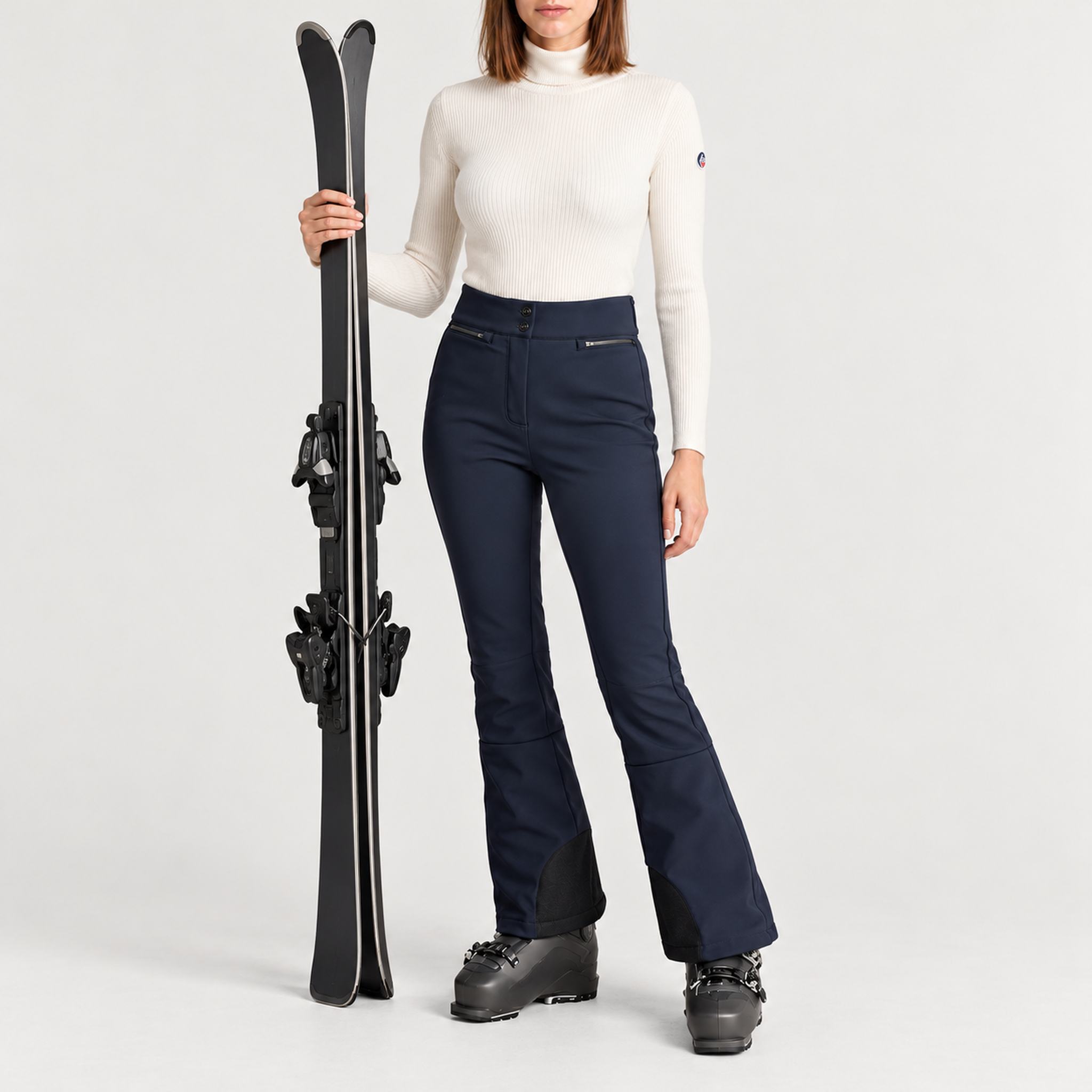 Pixilae Ski Pants in Navy — natural ski pose