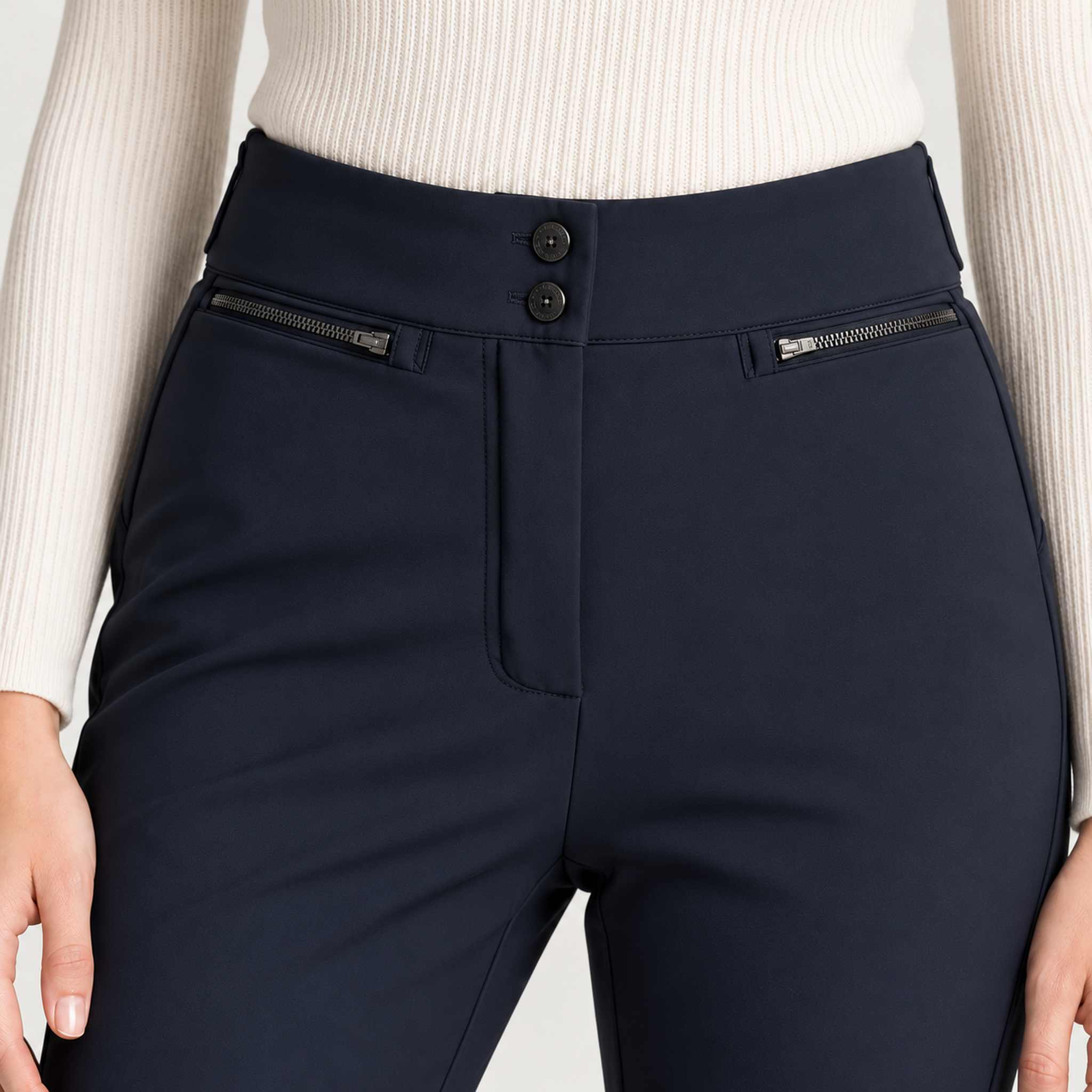 Pixilae Ski Pants in Navy — zip detail