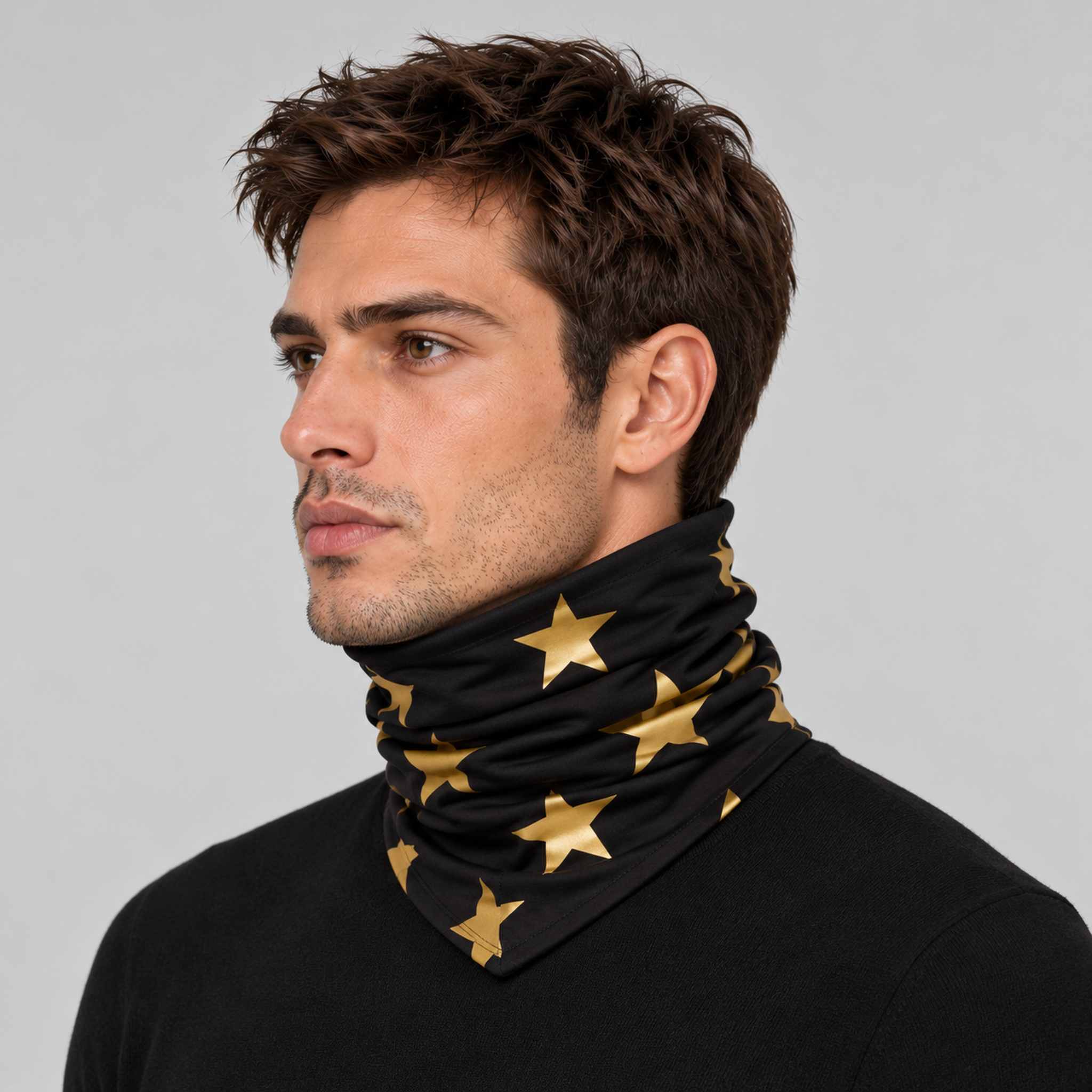 Goldbergh unisex Anzu Neck Gaiter in Black/Gold (Black/Gold) - mens side. AI-generated from manufacturer imagery.