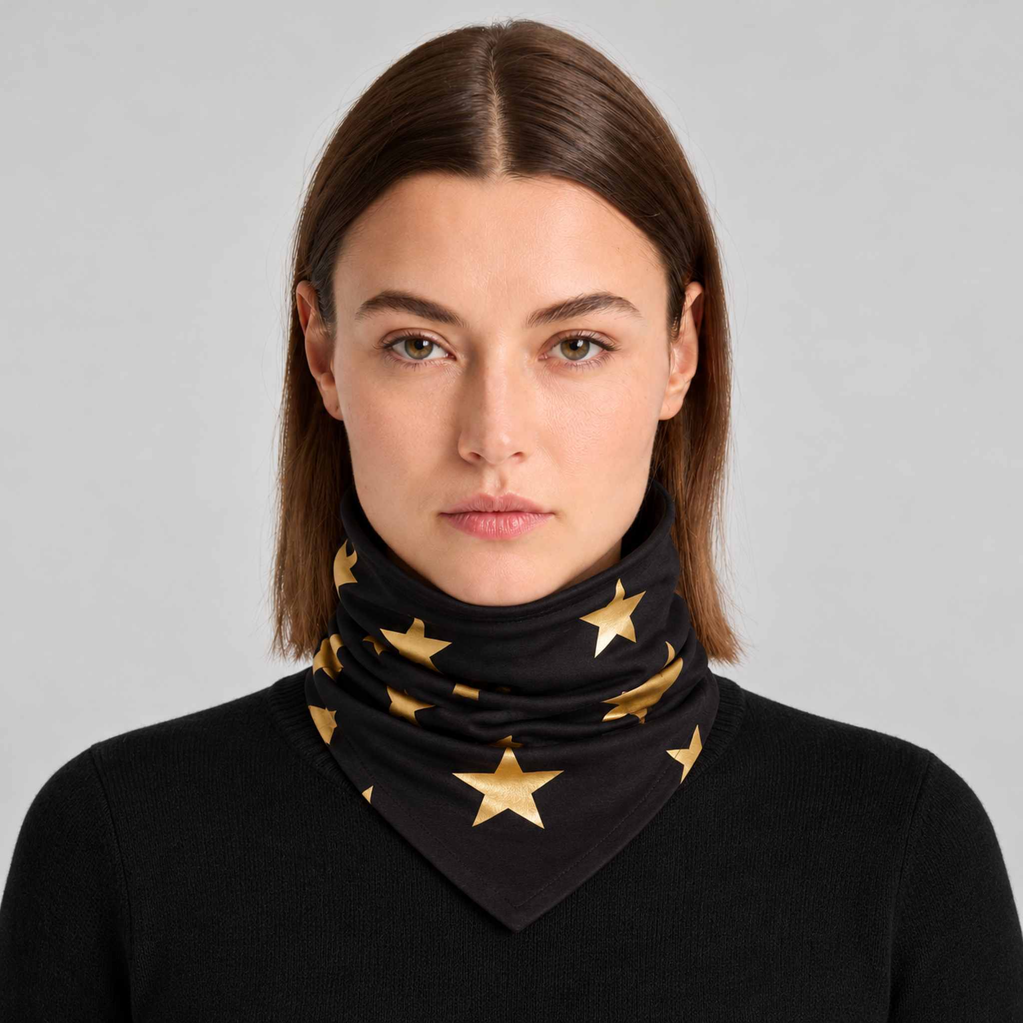 Goldbergh unisex Anzu Neck Gaiter in Black/Gold (Black/Gold) - womens front. AI-generated from manufacturer imagery.