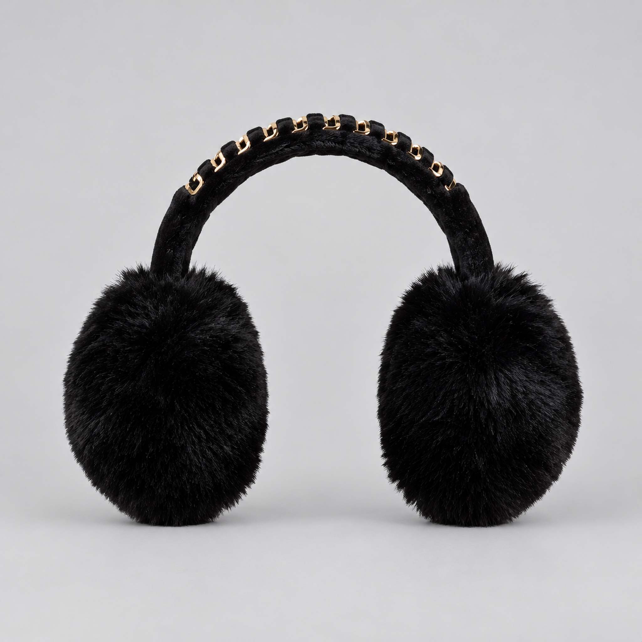 Goldbergh unisex Fluffy Earwarmers in Black (Black) - front. AI-generated from manufacturer imagery.