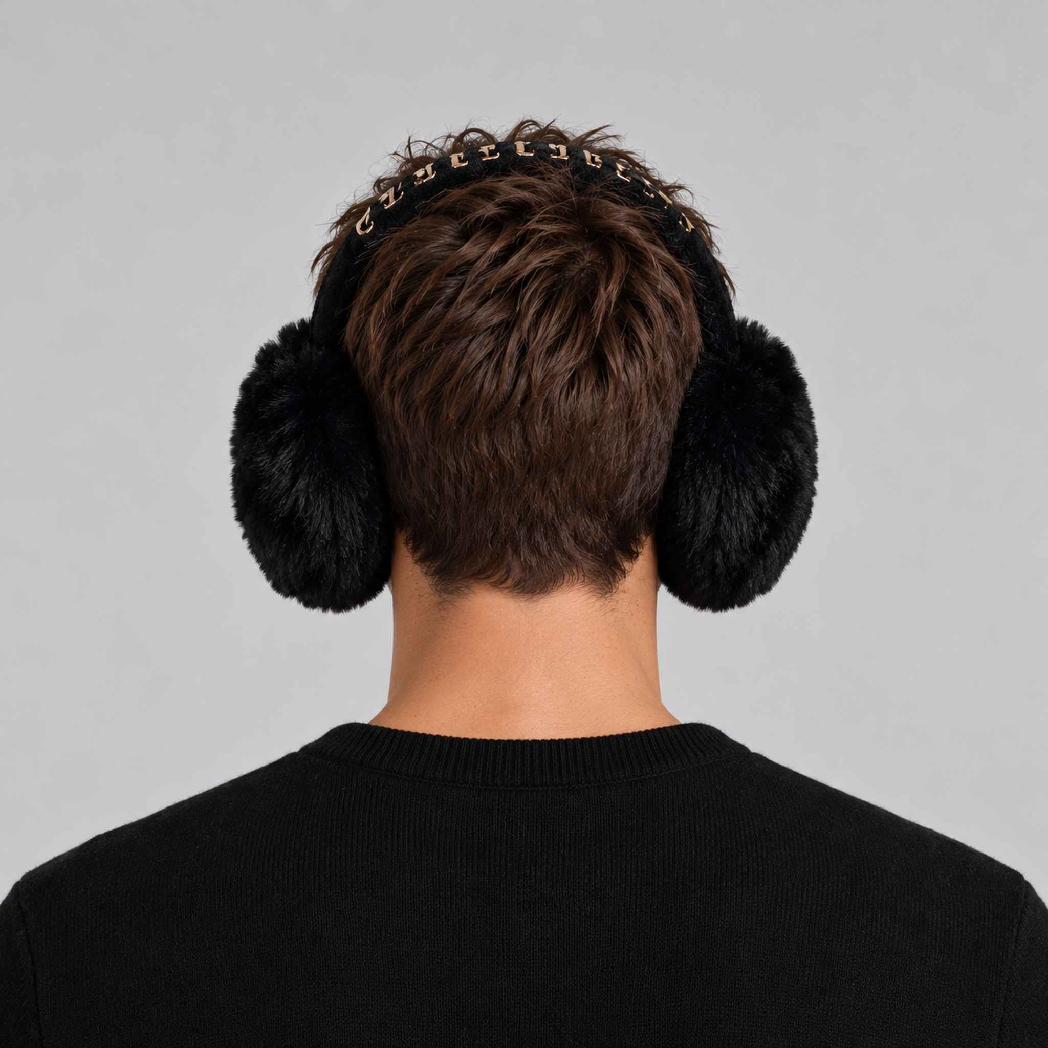 Goldbergh unisex Fluffy Earwarmers in Black (Black) - mens back. AI-generated from manufacturer imagery.