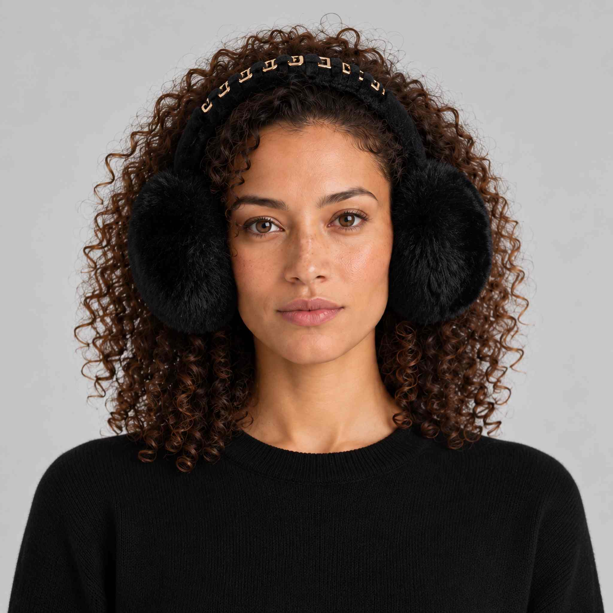 Goldbergh unisex Fluffy Earwarmers in Black (Black) - womens front. AI-generated from manufacturer imagery.